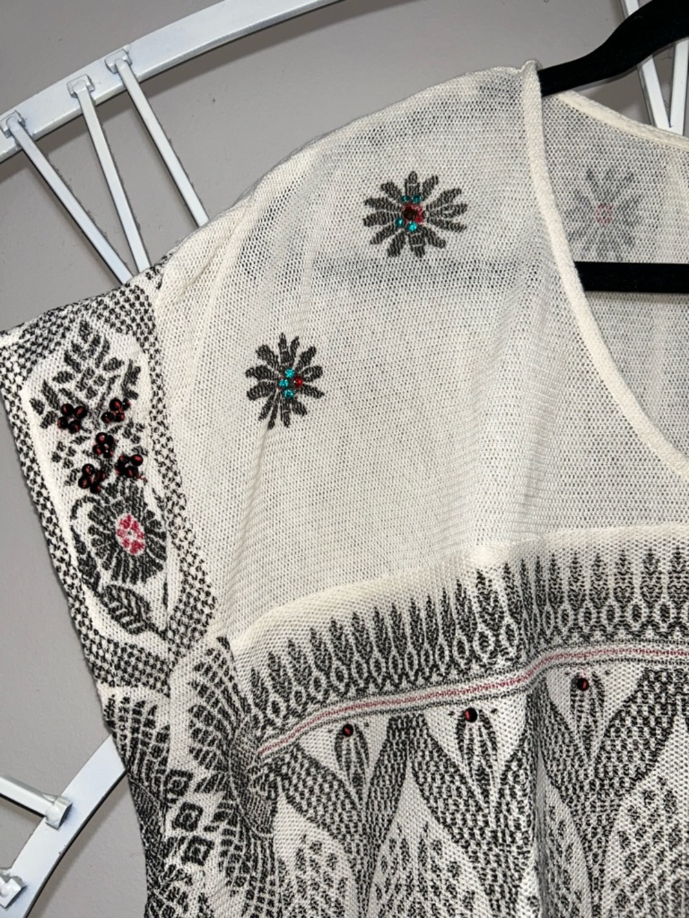 Free People New Romantics Byzantine Dreams Embroidered Boho Top w/ Gemstones - Picture 5 of 13
